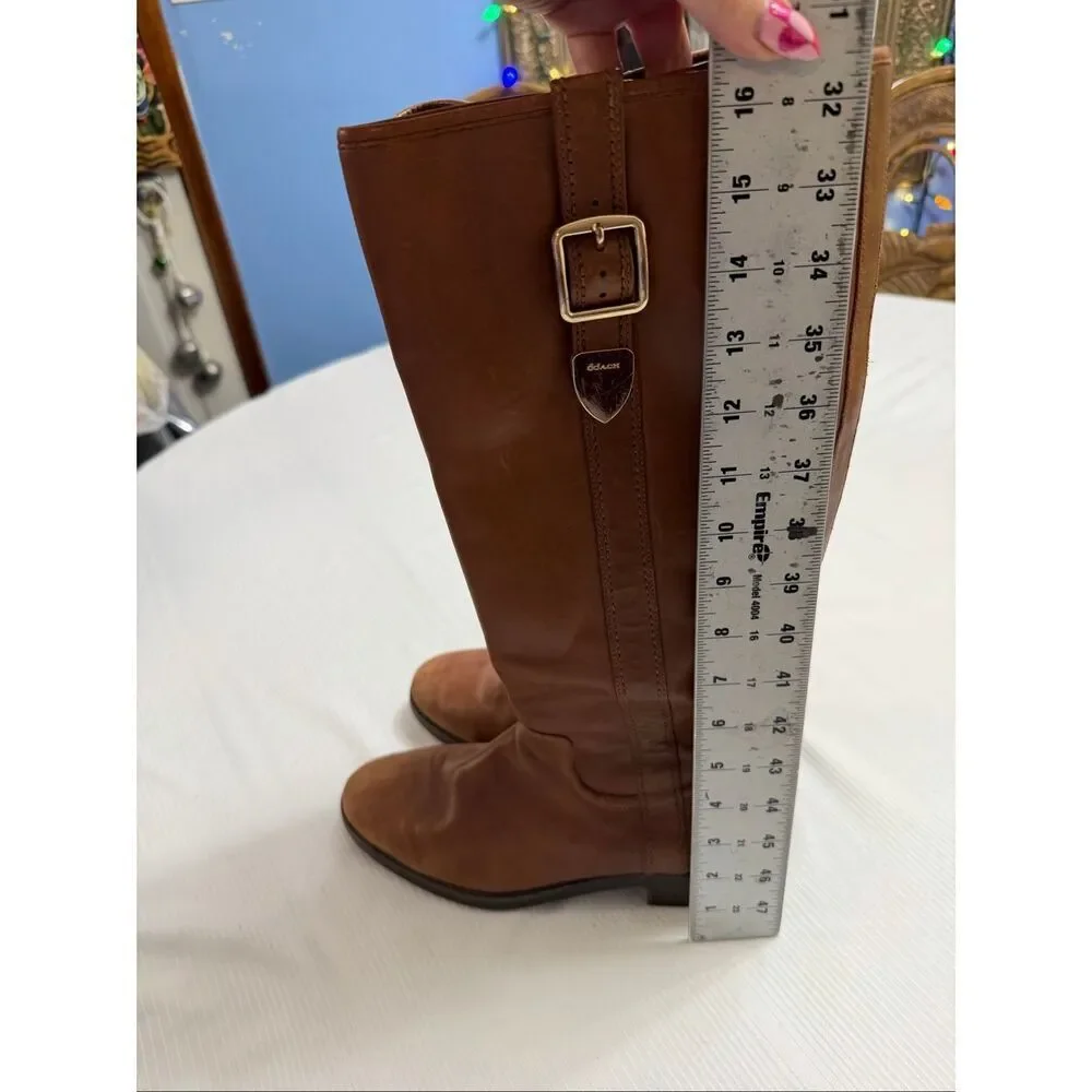 Coach Easton Women’s Tall Tan Leather Buckle Zip Riding Boots Size 8.5 8 1/2 B